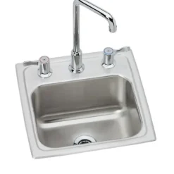 Elkay BLH15C Lustertone® Classic Stainless Steel 15& x 15& x 7-1/8& 3-Hole Single Bowl Drop-in Bar Sink + Faucet Kit - One-stop shop for professional tools and equipment.