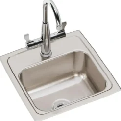 Elkay BLR150C Lustertone® Classic Stainless Steel 15& x 15& x 7-1/8& 1-Hole Single Bowl Drop-in Bar Sink + Faucet Kit - One-stop shop for professional tools and equipment.