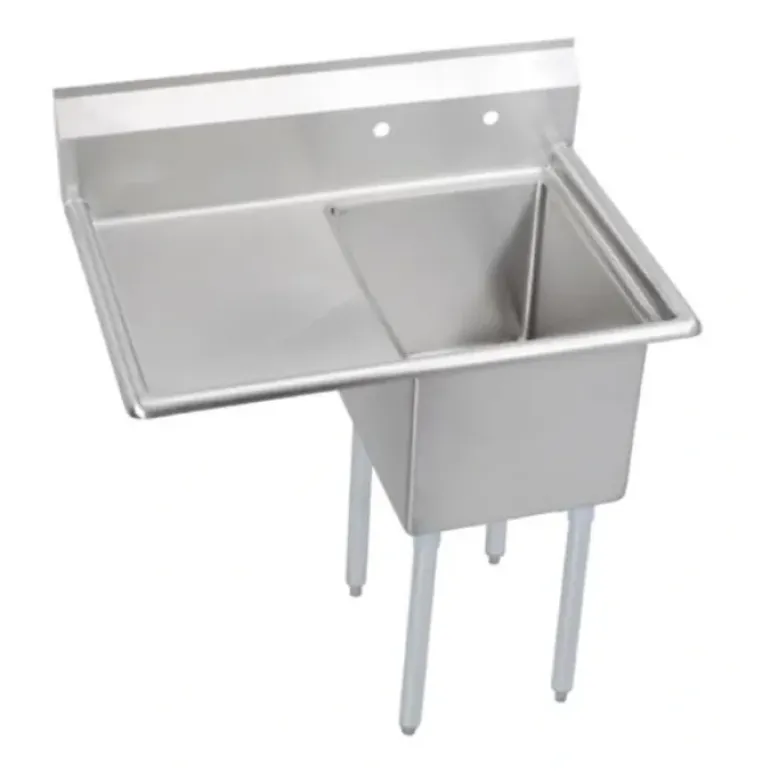 Elkay 1C18X18-L-18X Dependabilt Stainless Steel 38-1/2& x 23-13/16& x 44-3/4& 16 Gauge One Compartment Sink w/ 18& Left Drainboard and Stainless Steel Legs - One-stop shop for professional tools and equipment.
