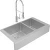 Elkay ECTRUF32179RFCC Crosstown® 18 Gauge Stainless Steel 35-7/8& x 20-1/4& x 9& 60/40 Double Bowl Farmhouse Sink & Faucet Kit with Drain - One-stop shop for professional tools and equipment.