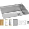 Elkay ECTRU24169RTWC Crosstown® 18 Gauge Workstation Stainless Steel 25-1/2& x 18-1/2& x 9& Single Bowl Undermount Sink Kit - One-stop shop for professional tools and equipment.