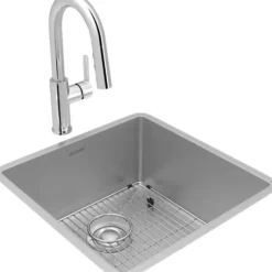 Elkay ECTRU17179TFCBC Crosstown® 18 Gauge Stainless Steel 18-1/2& x 18-1/2& x 9& Single Bowl Undermount Sink & Faucet Kit with Bottom Grid & Drain - One-stop shop for professional tools and equipment.