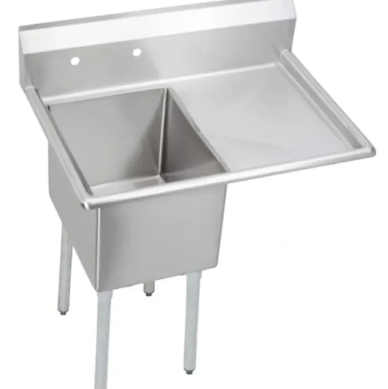 Elkay E1C16X20-R-18X Dependabilt Stainless Steel 36-1/2& x 25-13/16& x 43-3/4& 18 Gauge One Compartment Sink w/ 18& Right Drainboard and Stainless Steel Legs - One-stop shop for professional tools and equipment.