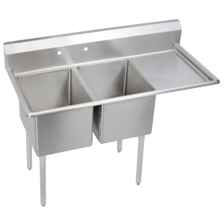 Elkay E2C16X20-R-18X Dependabilt Stainless Steel 54-1/2& x 25-13/16& x 43-3/4& 18 Gauge Two Compartment Sink w/ 18& Right Drainboard and Stainless Steel Legs - One-stop shop for professional tools and equipment.