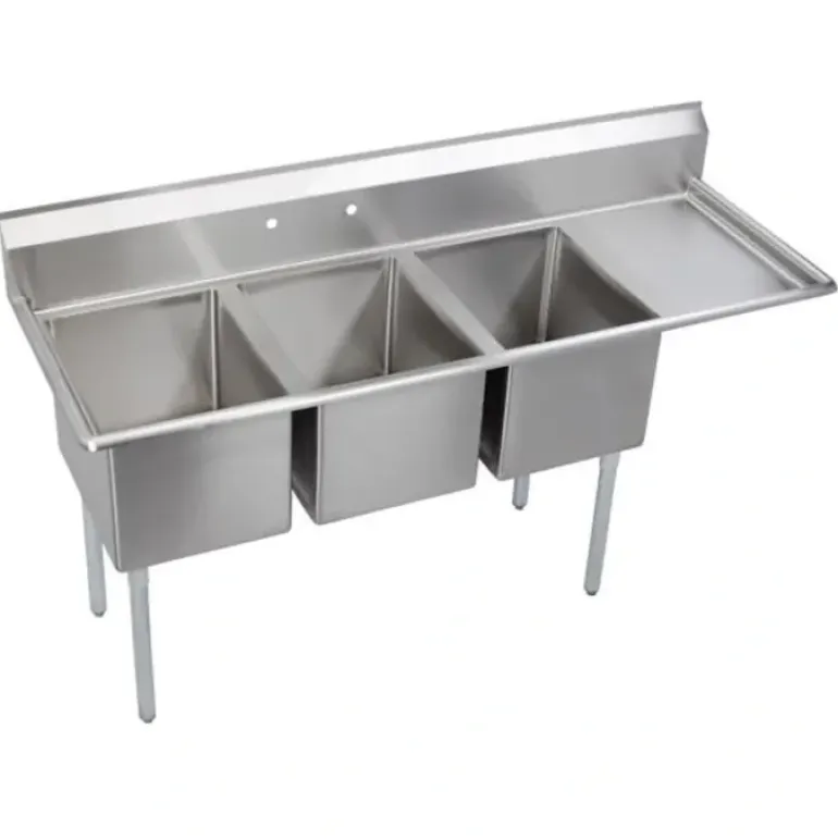 Elkay E3C16X20-R-18X Dependabilt Stainless Steel 72-1/2& x 25-13/16& x 43-3/4& 18 Gauge Three Compartment Sink w/ 18& Right Drainboard and Stainless Steel Legs - One-stop shop for professional tools and equipment.