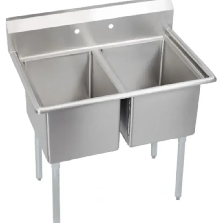 Elkay E2C16X20-0X Dependabilt Stainless Steel 39& x 25-13/16& x 43-3/4& 18 Gauge Two Compartment Sink with Stainless Steel Legs - One-stop shop for professional tools and equipment.