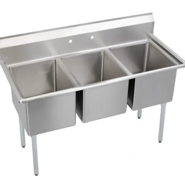 Elkay E3C16X20-0X Dependabilt Stainless Steel 57& x 25-13/16& x 43-3/4& 18 Gauge Three Compartment Sink with Stainless Steel Legs - One-stop shop for professional tools and equipment.