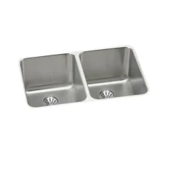 Elkay ELUH3220PD Lustertone® Classic Stainless Steel 31-1/4& x 20& x 7-7/8& Double Bowl Undermount Sink with Perfect Drain® - One-stop shop for professional tools and equipment.