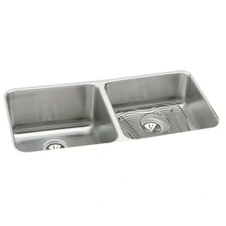 Elkay ELUH311810RDBG Lustertone® Classic Stainless Steel 30-3/4& x 18-1/2& x 10& Equal Double Bowl Undermount Sink Kit with Right Drain - One-stop shop for professional tools and equipment.