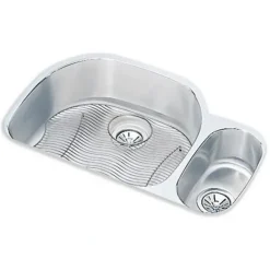 Elkay ELUH3119RDBG Lustertone® Classic Stainless Steel 31-1/4& x 20& x 7-1/2& Offset 60/40 Double Bowl Undermount Sink Kit - One-stop shop for professional tools and equipment.