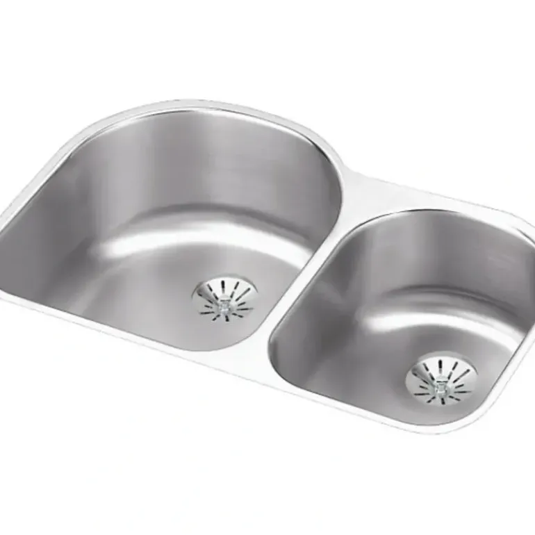 Elkay ELUH311910RPD Lustertone® Classic Stainless Steel 31-1/4& x 20& x 10& Offset 60/40 Double Undermount Sink w/Perfect Drain® - One-stop shop for professional tools and equipment.