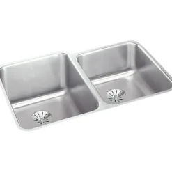 Elkay ELUH3120RPD Lustertone® Classic Stainless Steel, 31-1/4& x 20-1/2& x 9-7/8& Double Bowl Undermount Sink w/ Perfect Drain® - One-stop shop for professional tools and equipment.