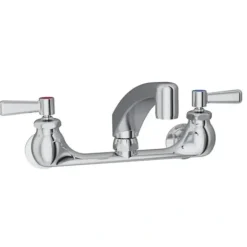 Elkay LK940AT12L2H Foodservice 8& Centerset Wall Mount Faucet with 12& Arc Tube Spout 2& Lever Handles 1/2& Offset Inlets Chrome - One-stop shop for professional tools and equipment.