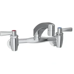 Elkay LK940AT08L2S Foodservice 8& Centerset Wall Mount Faucet with 8& Arc Tube Spout 2& Lever Handles 1/2& Offset Inlets+Stop - One-stop shop for professional tools and equipment.