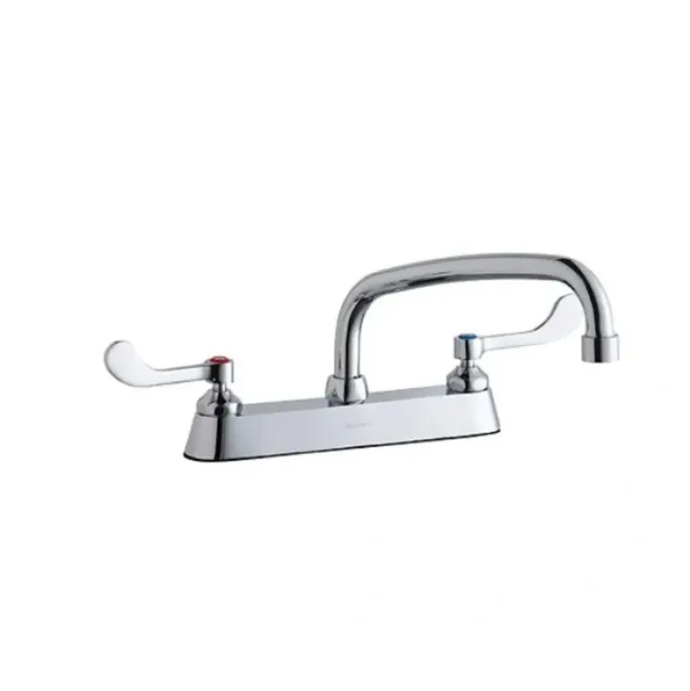 Elkay LK810AT10T4 8& Centerset with Exposed Deck Faucet with 10& Arc Tube Spout 4& Wristblade Handles Chrome - One-stop shop for professional tools and equipment.
