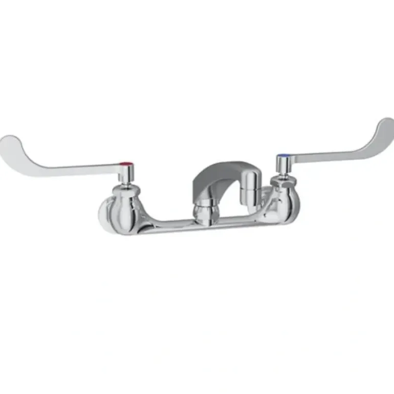 Elkay LK940AT08T4H Foodservice 8& Centerset Wall Mount Faucet with 8& Arc Tube Spout 4& Wristblade Handles 1/2& Offset Inlets - One-stop shop for professional tools and equipment.