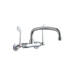 Elkay LK945AT08T6T Foodservice 3-8& Adjustable Centers Wall Mount Faucet w/8& Arc Tube Spout 6& Wristblade Handles 2& Inlet - One-stop shop for professional tools and equipment.