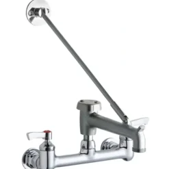 Elkay LK940BR03L2H 8& Centerset Wall Mount Faucet with 3& Bucket Hook Spout 2& Lever Handles 1/2& Offset Inlets Rough Chrome - One-stop shop for professional tools and equipment.