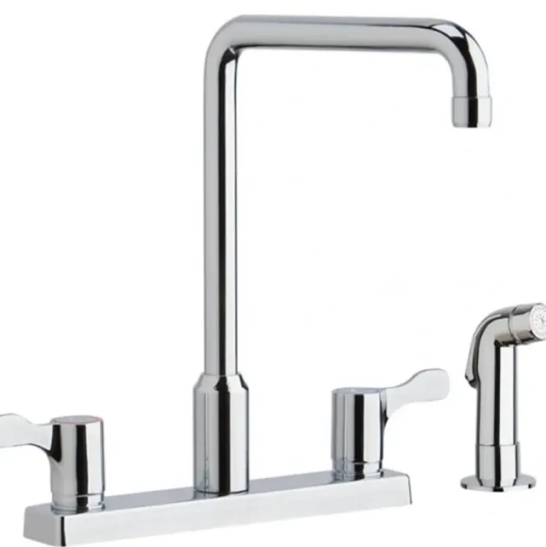 Elkay LKD2443C 8& Centerset Exposed Deck Mount Faucet with Arc Spout and 2-5/8& Lever Handles with Side Spray Chrome - One-stop shop for professional tools and equipment.