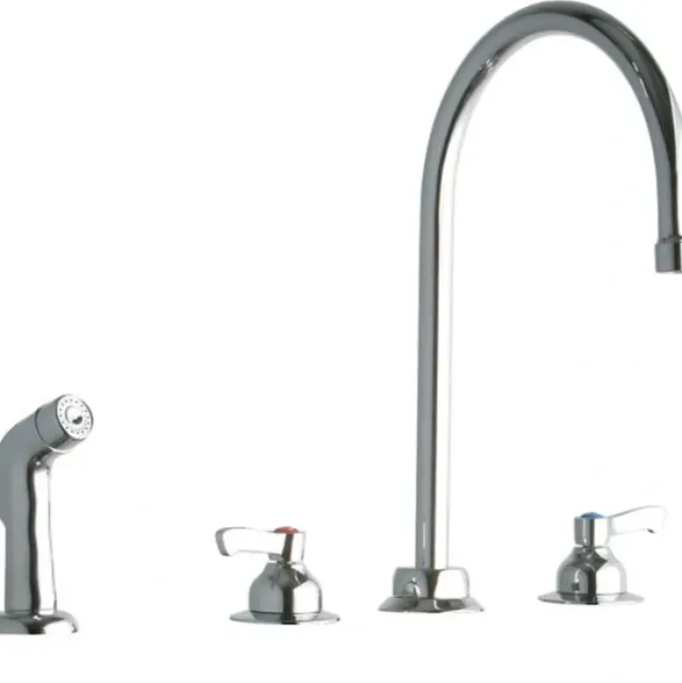 Elkay LK801GN08L2 8& Centerset with Concealed Deck Faucet with 8& Gooseneck Spout 2& Lever Handles with Side Spray Chrome - One-stop shop for professional tools and equipment.