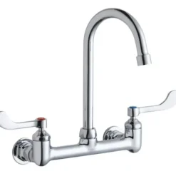 Elkay LK940GN04T6H Scrub/Handwash 8& Centerset Wall Mount Faucet w/4& Gooseneck Spout 6& Wristblade Handles 1/2& Offset Inlet - One-stop shop for professional tools and equipment.