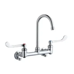 Elkay LK940GN05T6S Scrub/Handwash 8& Centerset Wall Mount Faucet w/5& Gooseneck Spout 6& Wristblade Handle 1/2& Offset Inlets+Stop - One-stop shop for professional tools and equipment.