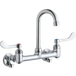 Elkay LK940GN05T4S Scrub/Handwash 8& Centerset Wall Mount Faucet with 5& Gooseneck Spout 4in Wristblade Handle 1/2& Offset Inlets+Stop - One-stop shop for professional tools and equipment.