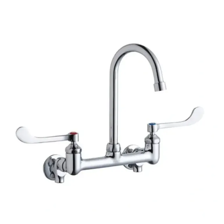Elkay LK940GN04T6S Scrub/Handwash 8& Centerset Wall Mount Faucet w/4& Gooseneck Spout 6& Wristblade Handle 1/2& Offset Inlets+Stop - One-stop shop for professional tools and equipment.