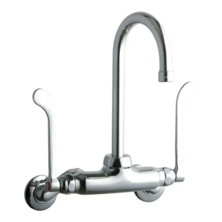 Elkay LK945GN05T6T Foodservice 3-8& Adjustable Centers Wall Mount Faucet w/5& Gooseneck Spout 6& Wristblade Handles 2& Inlet - One-stop shop for professional tools and equipment.