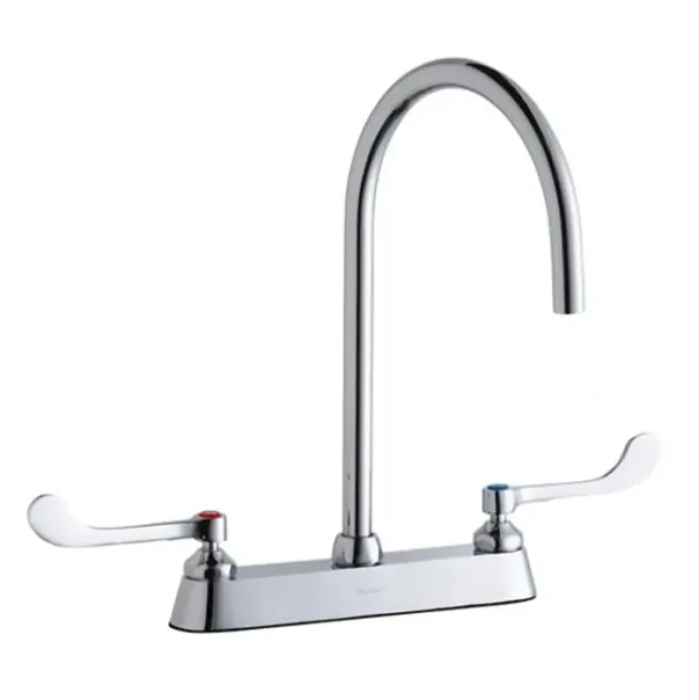Elkay LK810LGN05T6 8& Centerset with Exposed Deck Laminar Flow Faucet with 5& Gooseneck Spout 6& Wristblade Handles Chrome - One-stop shop for professional tools and equipment.