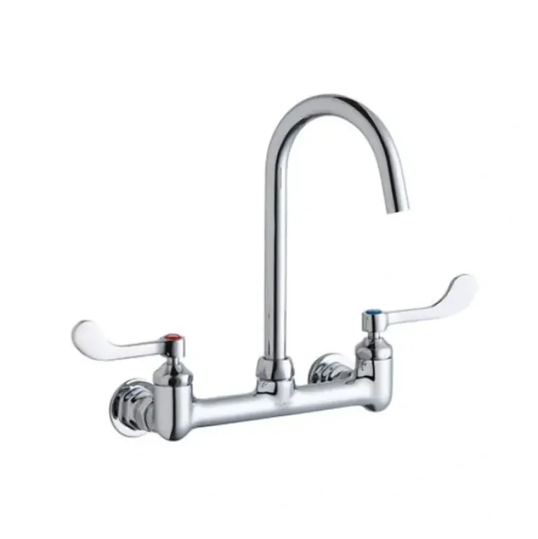 Elkay LK940LGN05T4H 8& Centerset Deck Mount Laminar Flow Faucet with 5& Gooseneck Spout 4& Wristblade Handles 1/2& Offset Inlets - One-stop shop for professional tools and equipment.