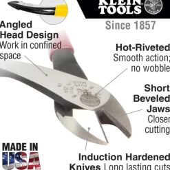 Klein Tools D2000-49 Diagonal Cutting Pliers, Angled Head, 9-Inch - One-stop shop for professional tools and equipment.