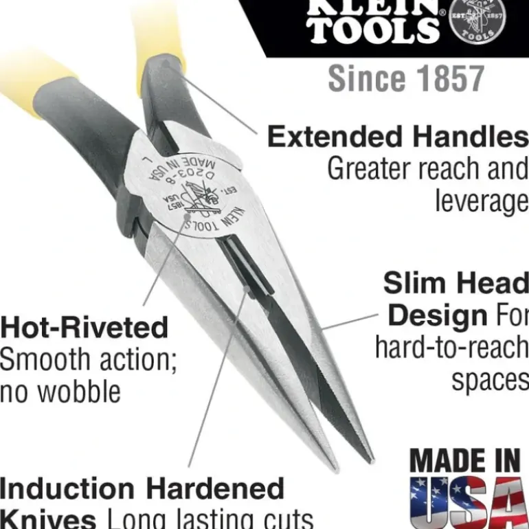 Klein Tools D203-8-GLW Pliers, Needle Nose Side-Cutters, High-Visibility, 8-Inch - One-stop shop for professional tools and equipment.