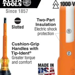 Klein Tools 605-7-INS Insulated 1/4-Inch Cabinet Tip Screwdriver, 7-Inch - One-stop shop for professional tools and equipment.