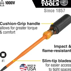 Klein Tools 6986INS Slim-Tip 1000V Insulated Screwdriver, #1 Square, 6-Inch Round Shank - One-stop shop for professional tools and equipment.