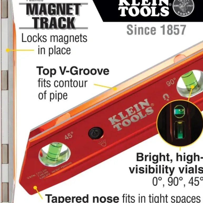 Klein Tools 935RBLT Lighted Torpedo Billet Level, Rare-Earth Magnet - One-stop shop for professional tools and equipment.