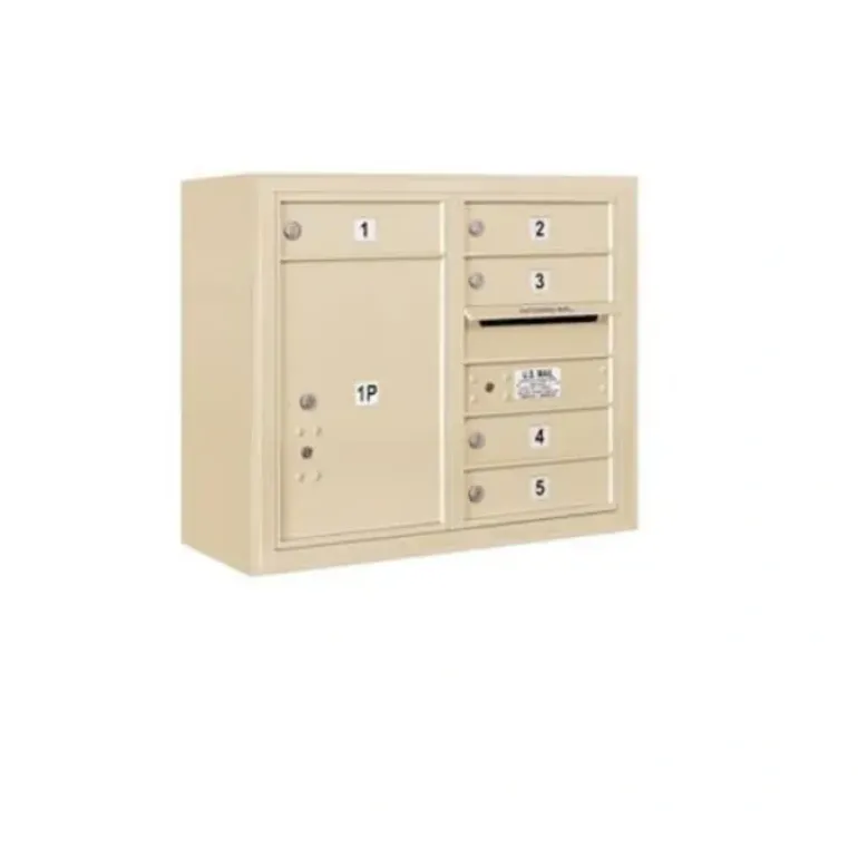 Mailboxes 3806D-05SFU Salsbury 6 Door High Surface Mounted 4C Horizontal Mailbox with 5 Doors and 1 Parcel Locker in Sandstone with USPS Sccess - One-stop shop for professional tools and equipment.
