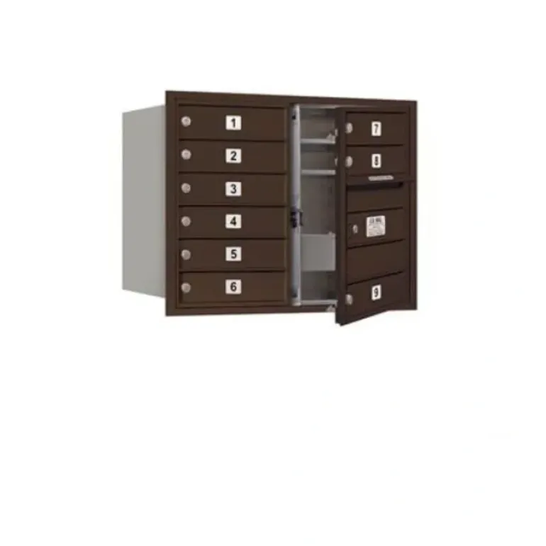 Mailboxes 3706D-09ZFU Salsbury 6 Door High Recessed Mounted 4C Horizontal Mailbox with 9 Doors in Bronze with USPS Zccess - Front Loading - One-stop shop for professional tools and equipment.