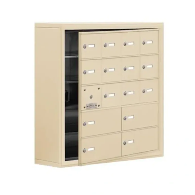 Mailboxes 19158-16SSK Salsbury Surface Mounted Cell Phone Locker with 12 S Doors (11 usable) 4 B Doors in Sandstone - Keyed Locks - One-stop shop for professional tools and equipment.