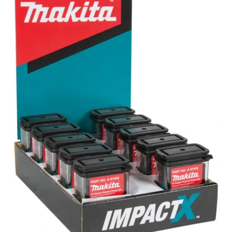 Makita A-97405-10 ImpactX, #2 Square Recess 2³ Power Bit, 10 x 15/pk, Display - One-stop shop for professional tools and equipment.