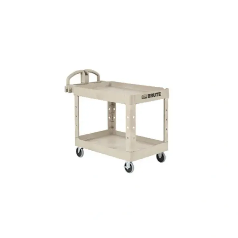 Rubbermaid FG450088BEIG BRUTE HEAVY-DUTY ERGO HANDLE UTILITY CART, LIPPED SHELF, SMALL, 500 LB. CAPACITY - BEIGE - One-stop shop for professional tools and equipment.